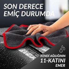 50X70 cm Mikrofiber Oto Araba Yıkama Kurulama Havlusu, Orta Boy Çift Katlı Araç Kurutma ve Torpido Silme Bezi (Kırmızı-Gri)
