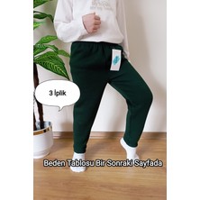 Vip Bera Tekstil Çocuk Yeşil 3 Iplik Şardonlu  Paçası Lastikli Kışlık Eşofman Altı