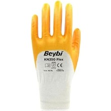 Pamuk Nitril Pamuk KN350 10 Beden Işçi Eldiveni Beyaz Sarı EN388 2111X (12 Li Paket)