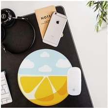 Limon Desenli Yuvarlak Mousepad - Mouse Pad - Fare Altlığı