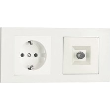 Grano Beyaz 2'li Set Topraklı Priz ve F Konnektör Uydu Priz Set