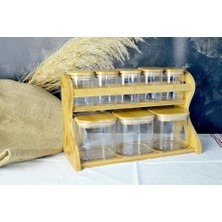 Bambu Serisi 8'li Kare Borasilikat Standlı Baharatlık Seti