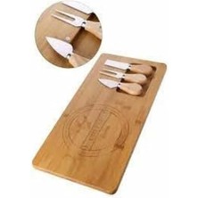 Bambu Peynir Sunum Tahtası ve 3’lü Bıçak Seti – Doğal Ahşap Sunumluk, Şık Sofra ve Misafir Ikram Tahtası
