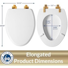 1826BGSL 000 Benton Fırçalanmış Altın Menteşeli Klozet Kapağı Yavaş Kapanır ve Asla Gevşek Olmaz, Uzunlu, Dayanıklı Ahşap, Beyaz