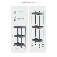 Life 3 Katlı Hazneli Tekerlekli Siyah Mutfak Banyo Rafı Pg MIT1215