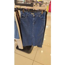 Rmg Büyük Beden Mavi Yırtmaclı Kot Etek