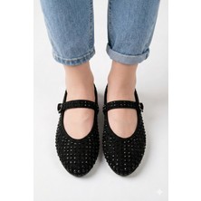 Nmoda Kadın Baretli Siyaha Siyah Taşlı Günlük Babet Ayakkabı
