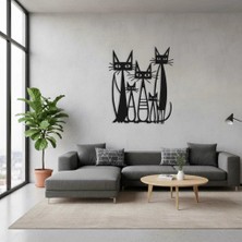 Sezart Üçlü Çizgisel Kedi Figürleri Metal Duvar Dekoru