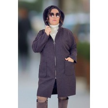 Yagmur Beren  Kapüşonlu Torba Cep Fermuarlı Büyük Beden Kıvırcık Buklet Kaban