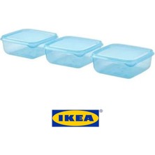 IKEA Pruta Plastik Saklama Kabı Seti, Mavi, 0,6 Lt, 3 Parça, Mikrodalga ve Bulaşık Makinesine Uygun