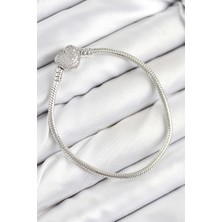 Ayder Timya Pirinç Charm Zirkon Taşlı Kalp Model Gümüş Renk Kadın Bileklik (Timya/1395) 193882