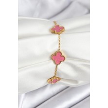 Ayder Timya 316L Çelik Gold Zincir Pembe Yonca Renk Bileklik (Timya/1395) 194034