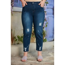 Rmg Lazer Detaylı Büyük Beden Kim Lacivert Pantolon