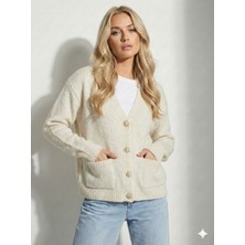 Ribana Classic Kadın V Yaka Yumuşak Dokulu Italyan Kesim Inci Papatya Düğmeli  Cep Detaylıtriko Hırka 2444