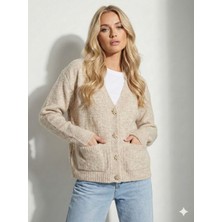 Ribana Classic Kadın V Yaka Yumuşak Dokulu Italyan Kesim Inci Papatya Düğmeli  Cep Detaylıtriko Hırka 2444