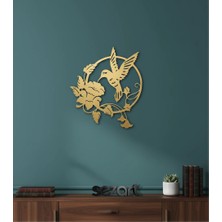 Sezart Sinek Kuşu ve Yaban Gülü Desenli Dekoratif Metal Duvar Tablosu