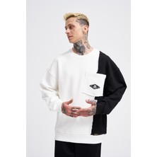 Machinist Erkek Pocket And Pieced Sweatshirt Ekru-Siyah