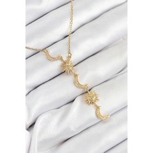 Ayder Timya 316L Çelik Zirkon Taşlı Güneş Ve Ay Model Gold Renk Kadın Kolye (Timya/1395) 194022
