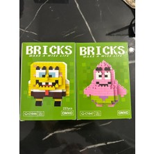 Bricks Sünger Bob ve Patrick 2'li Set Yapboz Puzzle Hediye Masa Üstü Süs Koleksiyon
