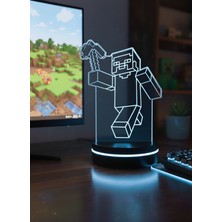Eymi Design Minecraft Steve 3D LED Gece Lambası | Oyuncu Odası Dekoru | Rgb Işıklı Masa Lambası