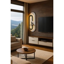 Evode Design Lüks Modern LED Duvar Dekoru – Raflı Tasarım – Uzaktan Kumandalı Ambiyans Işığı (110X46)