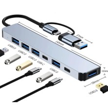 Çoklayıcı 7in1 Usb/type-C To USB A, USB C Uyumlu Çevirici Çok Portlu Çoklayıcı 7 In 1 USB Hub (Gri)