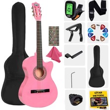 Midex CG-395PK Pembe Renk Kesik Klasik Gitar 4/4 Yetişkin Boy Sap Ayarlı Full Set