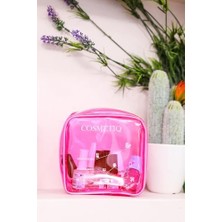 Pazar Kapısı Şeffaf Makyaj Malzemeleri Çantası Mini Organizer Poschette (Pembe)