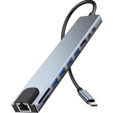 USB C Çoklayıcı, Hdmı, Ethernet, Sd/tf Kart, USB 3.0/2.0 Bağlantı Noktaları, 100W Pd Şarj, Gümüş