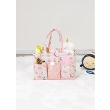 Başucu Düzenleyici Kız Bebek Bakım Çantası Organizer – Pembe | Çok Gözlü, Taşınabilir, 30X20X21 cm