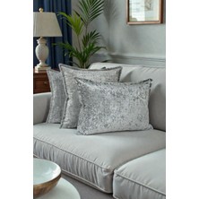 Visionario Kırlent Kılıfı - 3'lü Set İthal Kadife 45x45 & 35x50 cm Dekoratif Ev Aksesuarı Açık Gri