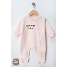 Miniel Unisex Cosy Season Baskılı 0-6 Ay Penye Organik Pamuklu Patikli Bebek Tulum
