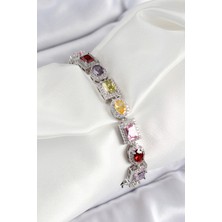 Pazarcan Pirinç Karışık Zirkon Taşlı Baget Model Gümüş Renk Vip Seri Kadın Bileklik