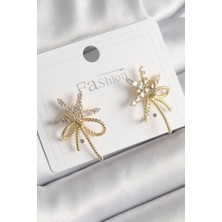 Pazarcan Pirinç Gold Renk Zirkon Taşlı Yıldız Düğüm Model Kadın Küpe