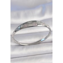 Pazarcan Pirinç Gümüş Renk Zirkon Taşlı Yıldız Işlemeli Kadın Kelepçe