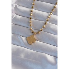 Pazarcan 316L Çelik Top Zincirli Gold Renk Işlemeli Yonca Model Kolye