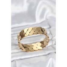 Pazarcan 316L Çelik Gold Renk Ezme Zincir Model Kadın Kelepçe Bileklik