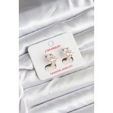 Pazarcan 14K Gold Renk Kaplama Kutup Yıldız Zirkon Taşlı cm Kadın Küpe