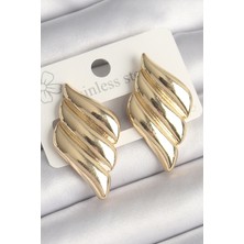 Pazarcan Pirinç Gold Renk 3 Sıralı Dalgalı Model Kadın Küpe
