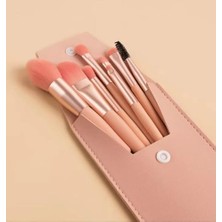 8'li Profesyonel Makyaj Fırça Seti, Rose Gold, Seyahat Çantalı, Göz ve Yüz Makyajı Için