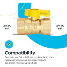 60011 Fıp Düz Gaz Küresel Vana, 1/4 Dönüşlü Kol, Pirinç Tesisat Montajı, 3/4 "