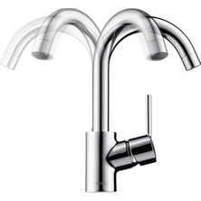 Focus M41 - Mutfak Musluğu, 1 Tip Çelik, Çıkış Yüksekliği 260 mm Olan Mutfak Musluğu, 360° Döner Mutfak Mikser Musluğu, Hortum Kutusu Olmadan, Krom