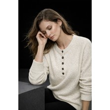 Studio Fashion 1988 Kadın Krem Yumuşak Dokulu Düğmeli Triko Kazak