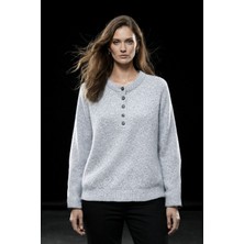 Studio Fashion 1988 Kadın Gri Yumuşak Dokulu Düğmeli Triko Kazak