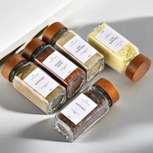 12'li Bambu ve Akasya Kapaklı Cam Baharatlık Seti 120 ml - Doğal Ahşap Kapaklı, Şeffaf Cam, Sağlıklı ve Şık Baharat Kavanozları (Akasya Kapak)