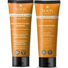 Yoon 2'li Vegan Tuzsuz Şampuan 250ML & Saç Kremi 200ML Sülfatsız, Kolajen ve Biotinli Yumuşak, Canlı ve Güçlü Saçlar 2'li Besleyici Set