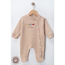Miniel Unisex Cosy Season Baskılı 0-6 Ay Penye Organik Pamuklu Patikli Bebek Tulum