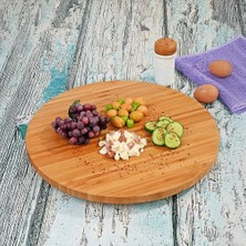 35CM Döner Mekanizmalı Kalın Bambu Yuvarlak Pizza ve Sunum Tepsisi, 360 Derece Dönebilen Kahvaltı Sunum, Pizza Sunum ve Börek Sunum Tepsisi (35CM*35CM*2CM)