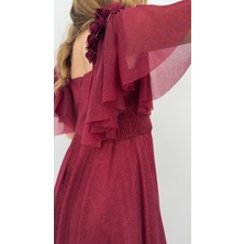 Taha Kids Elite Güllü Prenses Abiye Çocuk Elbise Bordo