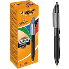 4 Colours Grip Pro Tükenmez Kalem 12'li Kutu, Kauçuk Tutacak, 1.0mm Uç, Tek Kalemde Mavi, Kırmızı, Yeşil ve Siyah Renkler